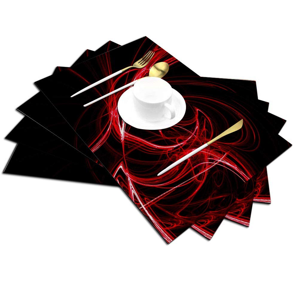 Red Circle Placemats Set Of 4, Abstract Red Circles Lines Black Placemats Heat Resistant For Dining Table Non-Slip 18X12 Inches