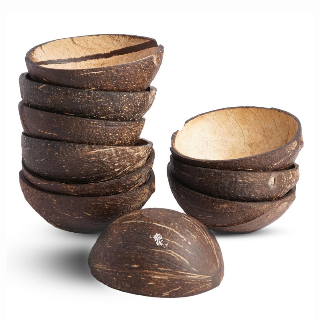 Thenga Natural Oval Coconut Shell Bowls - Set Of 10, 150 Ml, Perfect For Ice Cream, Snacks, Fruits, Salads | Parties & Catering