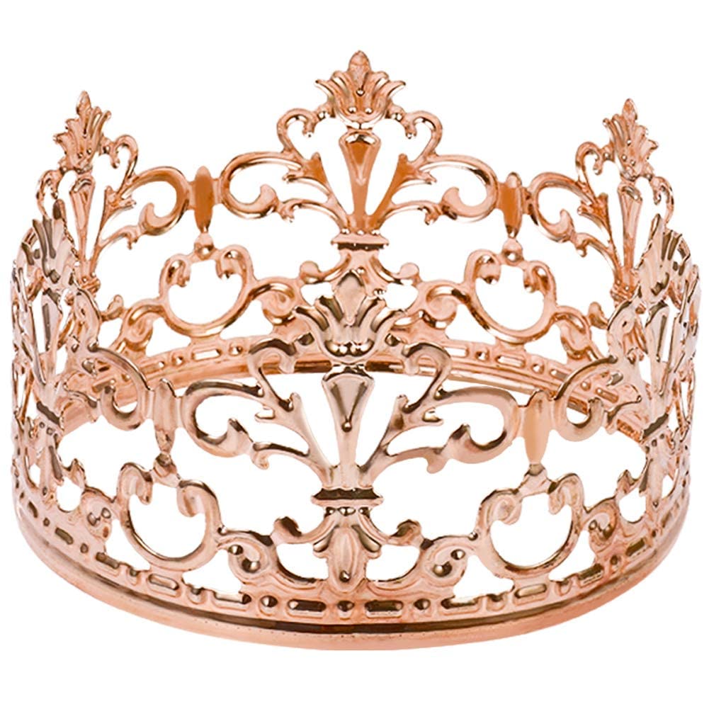 Large Vintage Rose Gold Crown Cake Topper, Happy Birthday Cake Topper Party Decor, Cake Decoration Baby Crown For Boys Girls, Ca