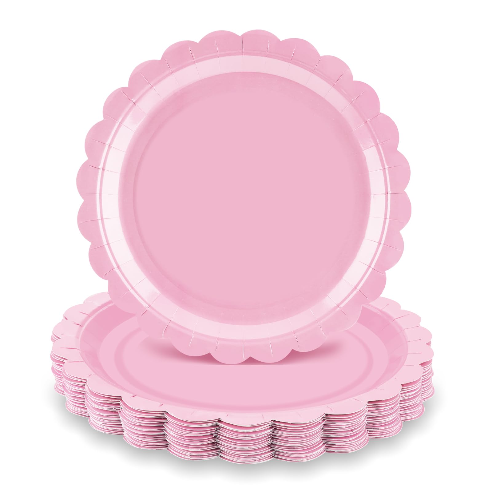 LRQSM 50 Pcs Light Pink Paper Plates 9 Inch Disposable Scalloped Dinner Plates Pink Dessert Plate Party Plate for Baby Shower, W