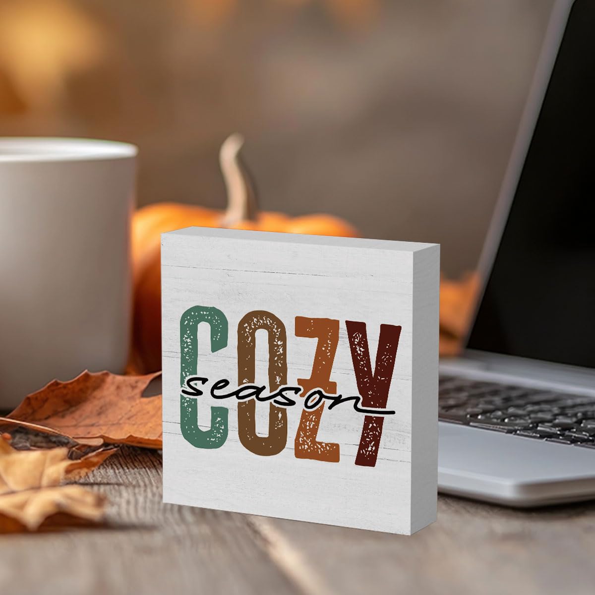 Rustic Cozy Season Sign Fall Decorations for Home Office Indoor Fall Desk Decor for Bathroom Bedroom Autumn Thansgiving Decor 5