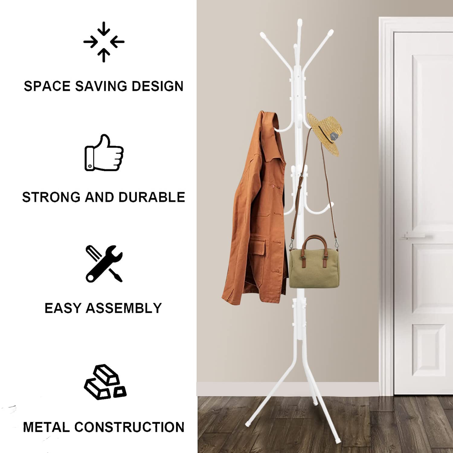 Leopax 8 Hook Metal Coat Stand Hanger For Hanging Clothes, Towels, Hats | Garment Stand, Cloth Stand, Cloth Hanger, Standing Coa