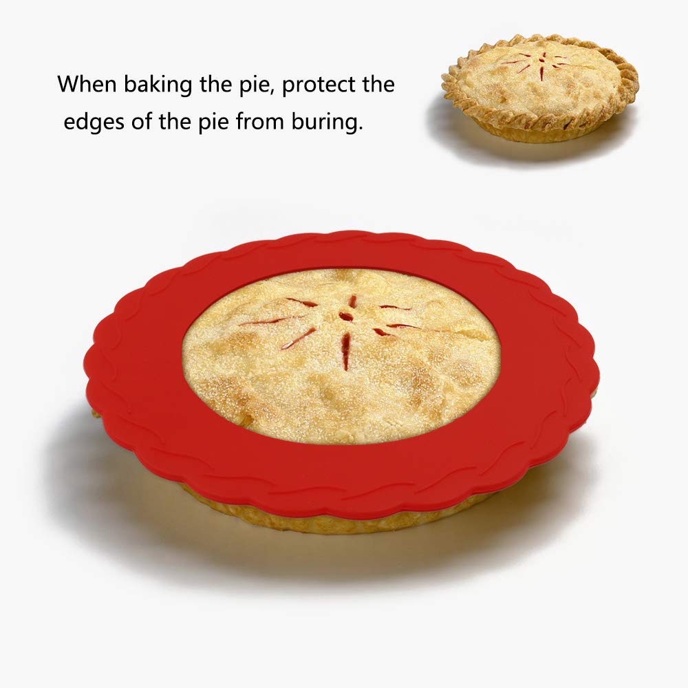 Wybg 4 Pcs Mini Pie Crust Shields, Silicone Pie Pan Shield For Baking, Mini Pie Crust Protector 4 To 6 In (Red)
