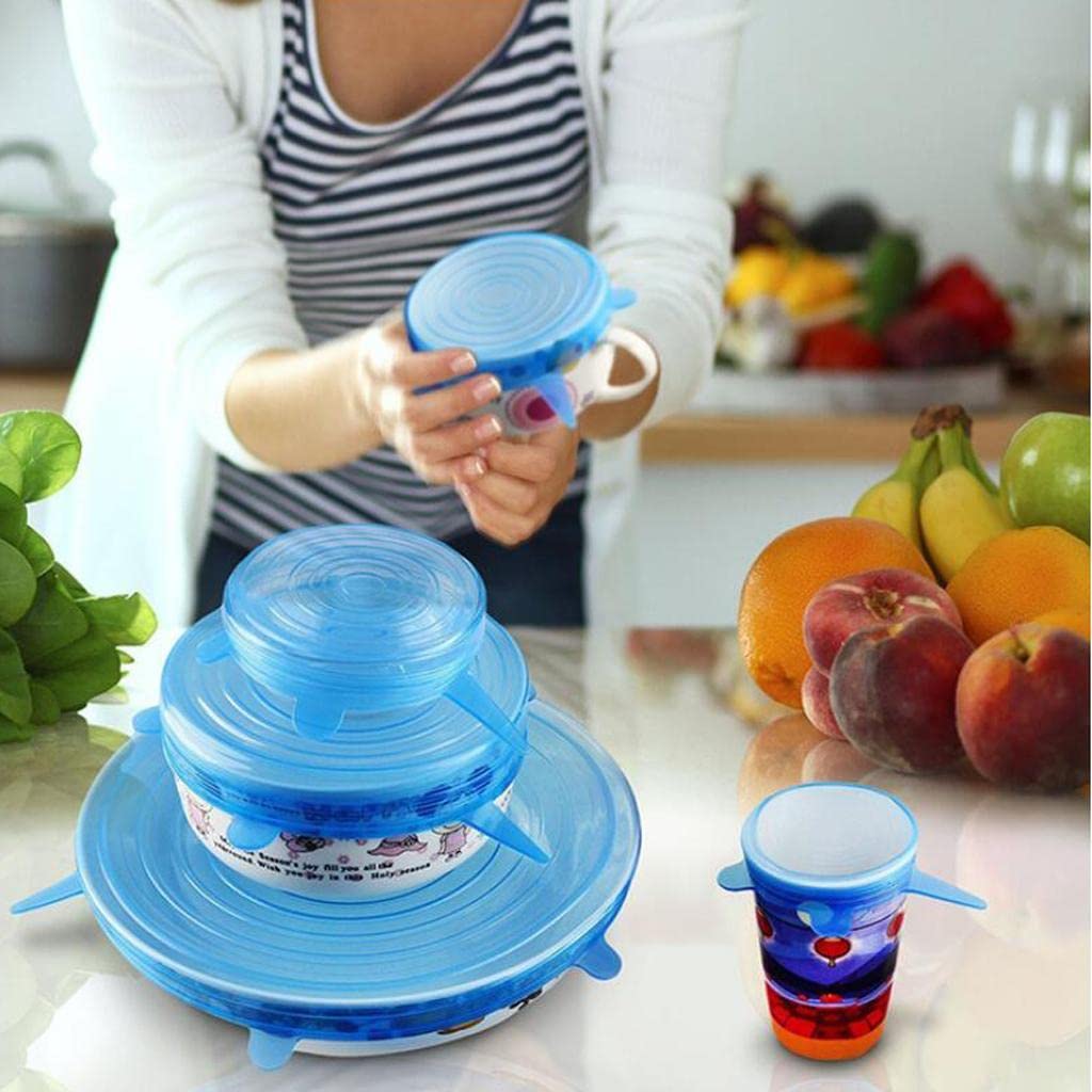 Ubersweet 6pcs/Set Silicone Wraps Seal Bowl Covers Food Storage Stretch Lids Set Blue