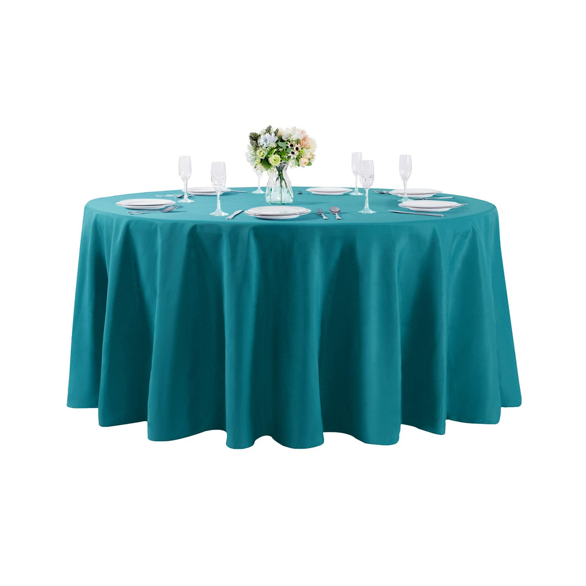 132 Inch Round Tablecloth Washable Polyester Table Cloth Decorative Table Cover For Wedding Party Dining Banquet(132 Inch,Teal)