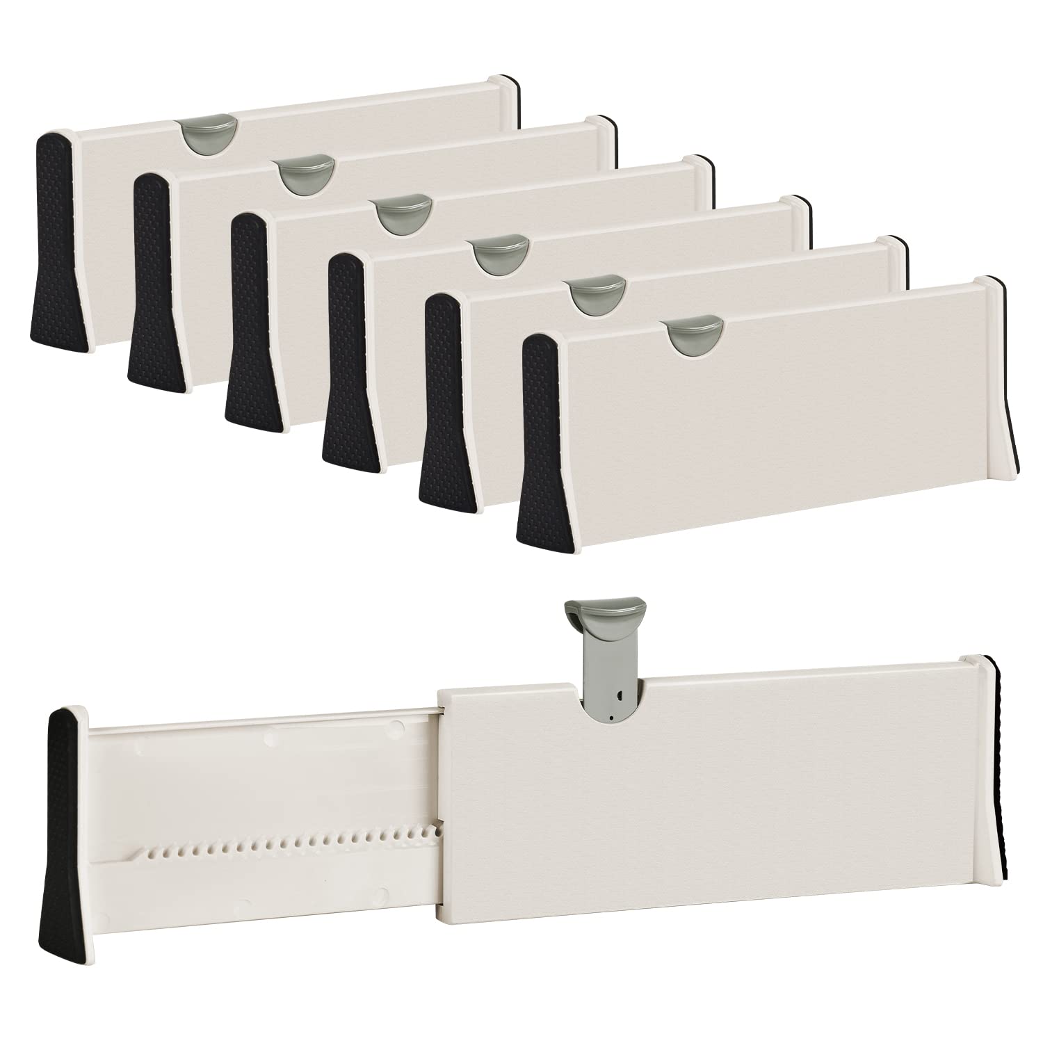 JONYJ Drawer Dividers Organizer 6 Pack, Adjustable Separators 4'' High Expandable from 11-17'' for Bedroom, Bathroom, Closet, Cl