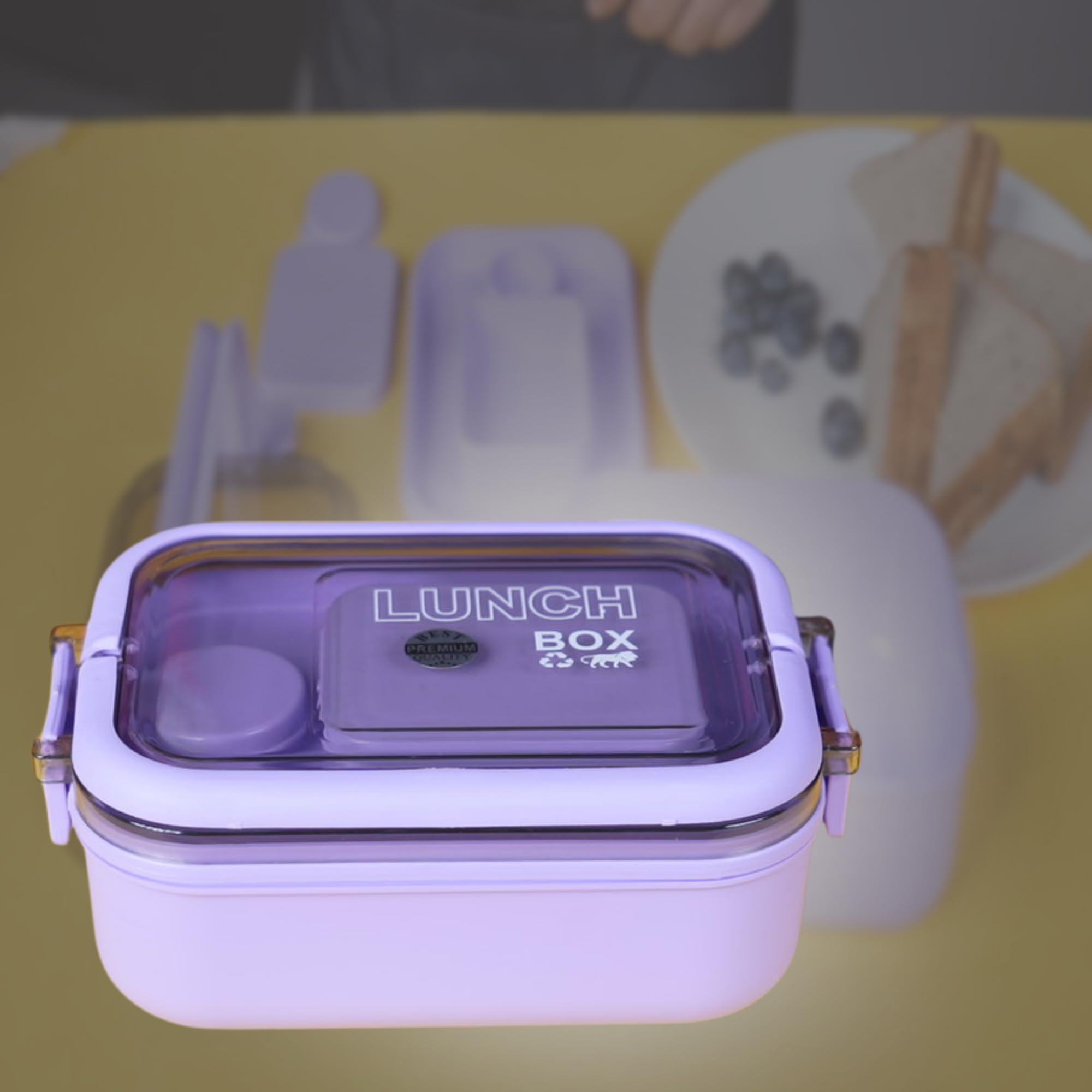 Clazkit Snack Pack Lunch Box For Kids, Adults |Tiffin Box With 2 Small Conatiner, Spoon And Fork | Leakproof 100% Food Grade | P