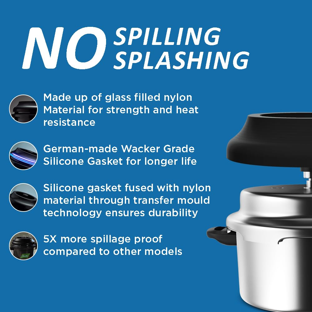 Preethi Aluminium Outer Lid 3 Litres Pressure Cooker with Spill Splash Shield (Induction Base)
