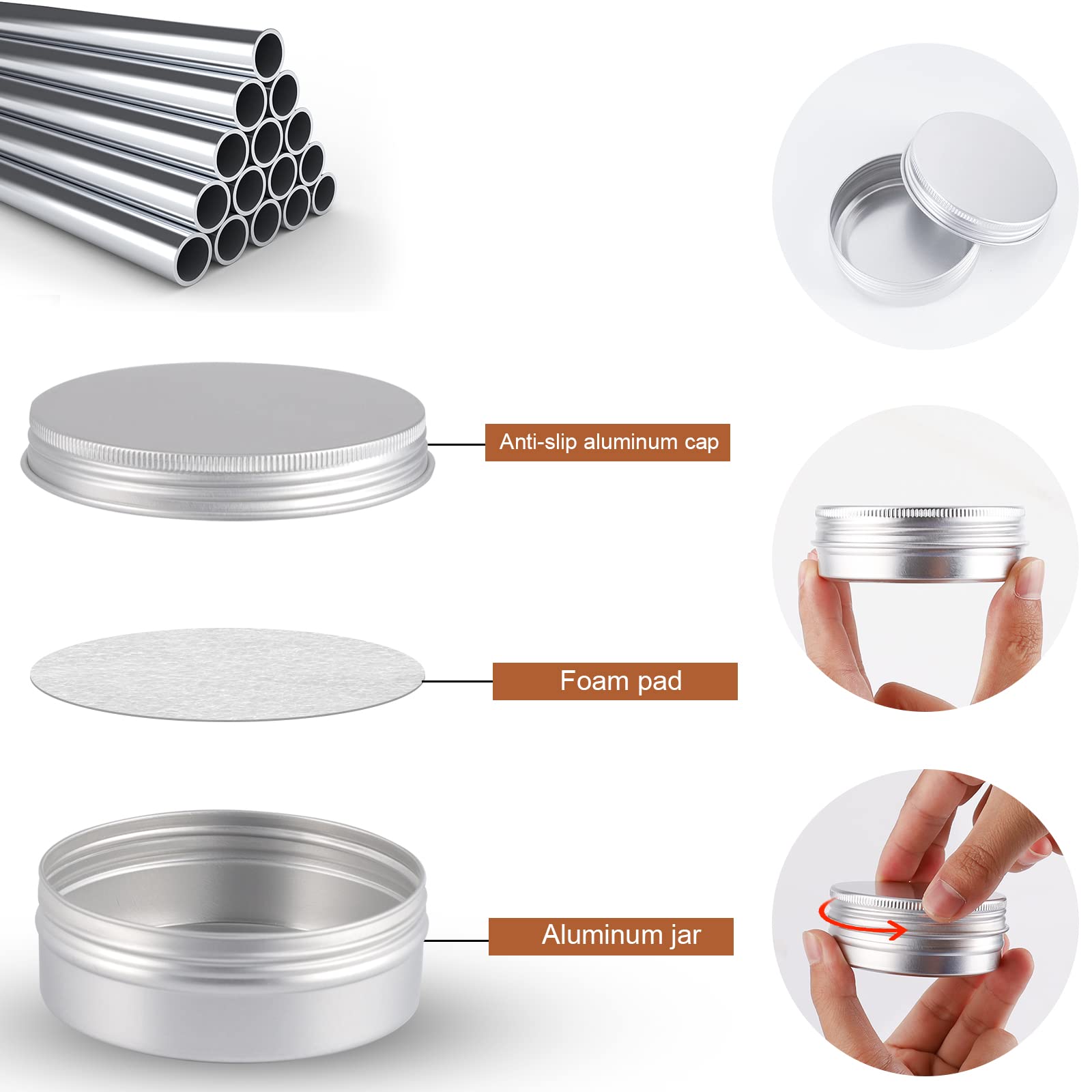 OBKJJ 60 Pack Round Cans with Screw Lid 4 Oz Aluminum Metal Tins DIY Food Candle Containers for Lotion Bars  Balms  Salve  Spices  Beard Balm  Crafts with 4 Markers 2 Sheets Label Stickers
