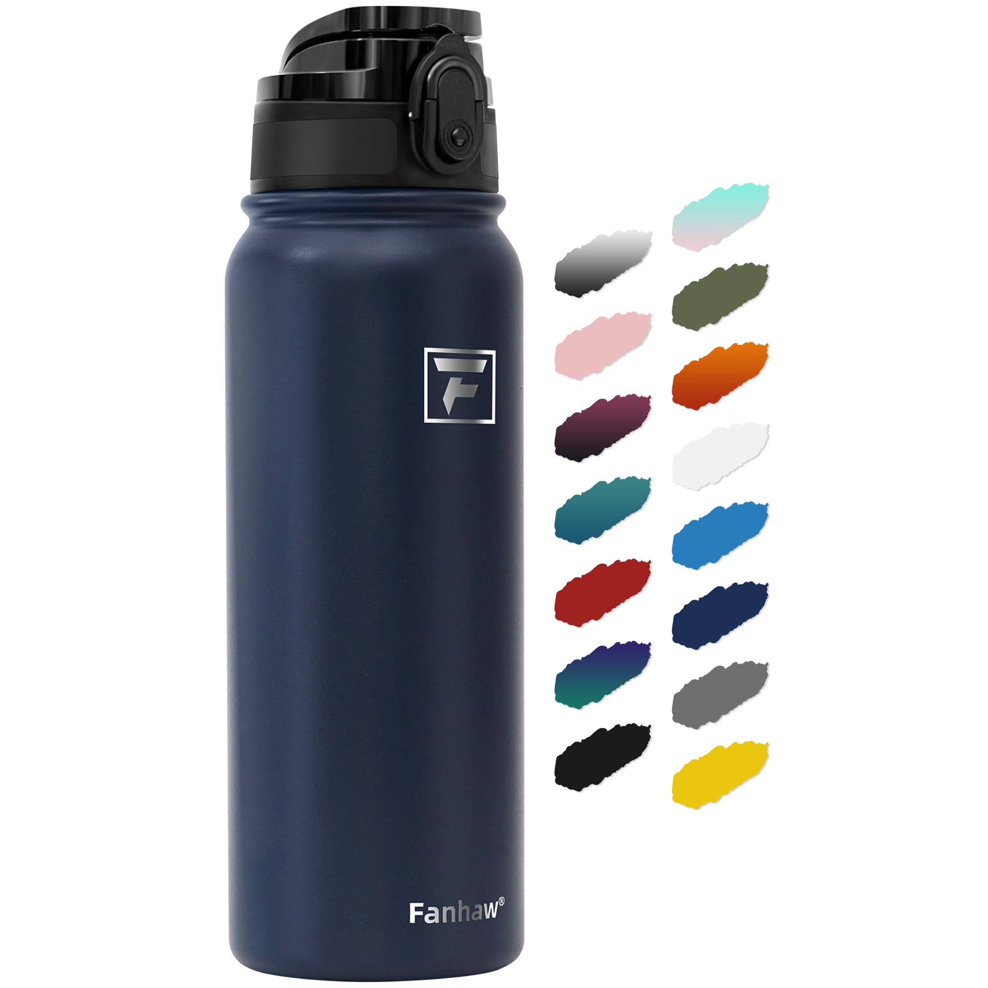 Fanhaw 20 Oz Insulated Stainless Steel Water Bottle With Chug Lid - Leak & Sweat Proof With Anti-Dust Lid (Navy Blue)
