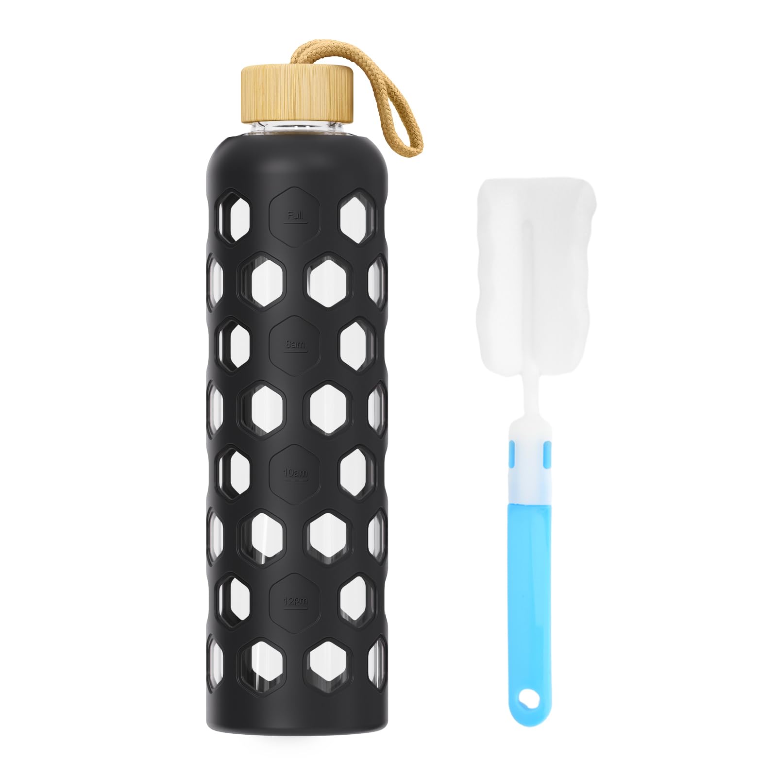 Luxgola 32 oz Glass Water Bottle with Time Marker & Silicone Sleeve