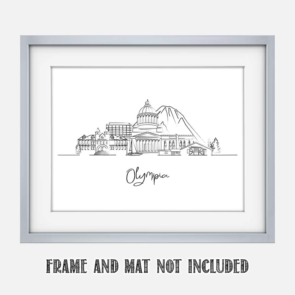 Tj Originals - Washington Skyline Landscape Hand Illustrated Skyline Wall Art Decor - Unframed 11 X 14 Black & White Print - Ann