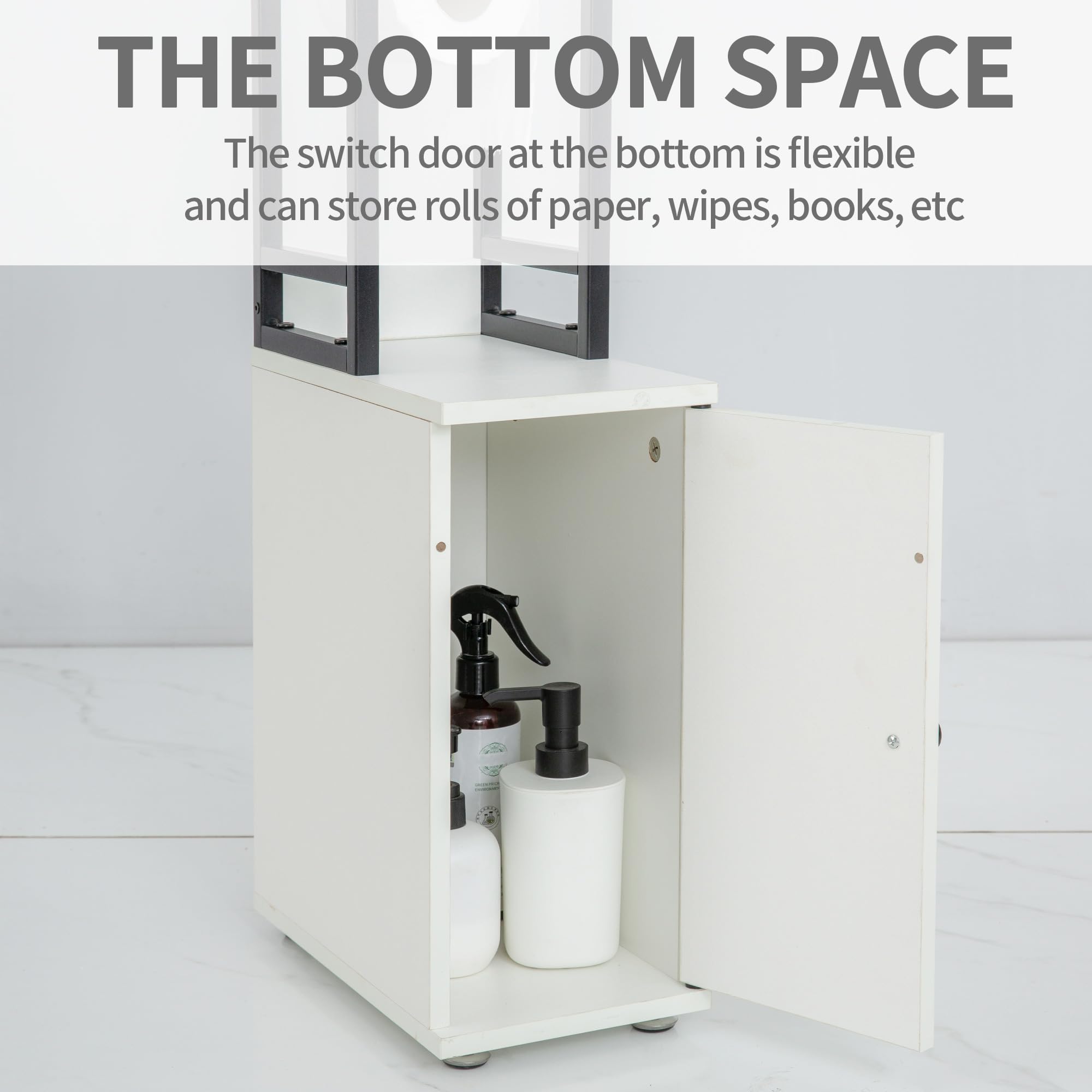 Suntage Small Bathroom Storage Cabinet, Narrow Side Bathroom Organizer W/Toilet Paper Roll Holder And Metal Frame, Slim Toilet P