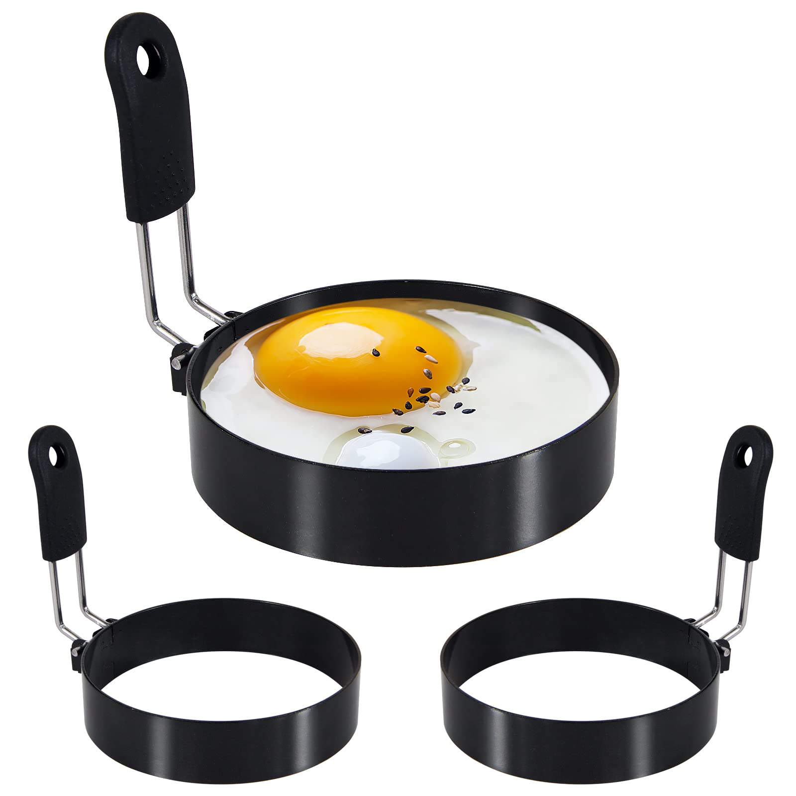 Lxlovesm 3 Packs 3.5'' Egg Rings Set With Silicone Handle, Stainless Steel Egg Cooking Rings,Nonstick,For Frying Eggs And Egg Mc