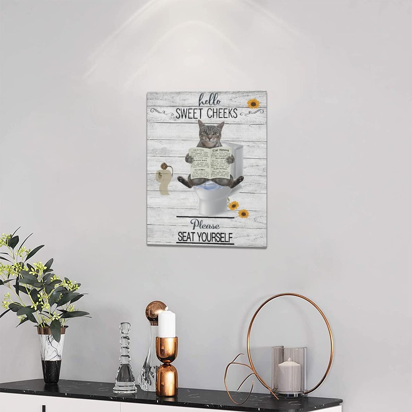Funny Cat Bathroom Wall Art Cat Bathroom Pictures Wall Decor Cute Animal Cat On Toilet Canvas Painting Print Rustic Farmhouse Ba