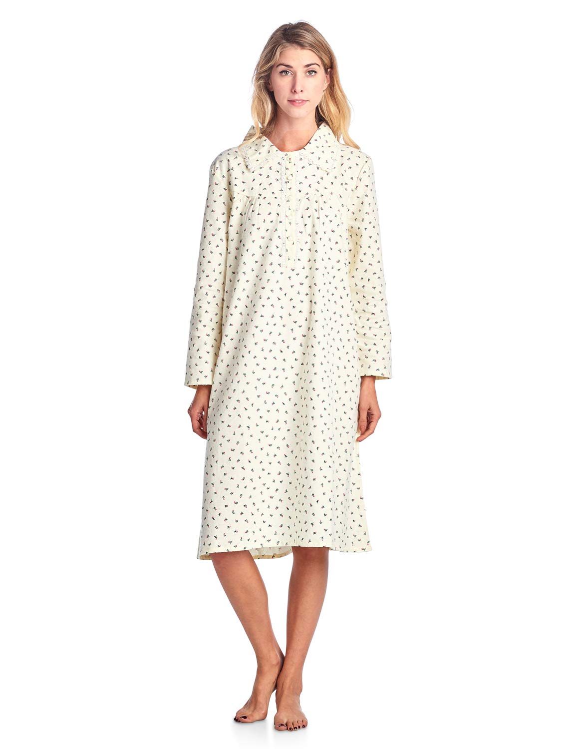 casual Nights Womens Flannel Floral Long Sleeve Nightgown - Yellow Pink - Large