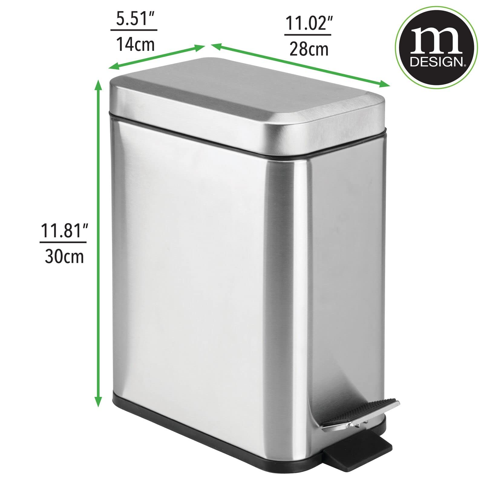 Mdesign Pedal Bin - Waste Bin With Pedal, Lid And Plastic Bucket Insert Perfect For Bathroom, Kitchen, And Office - Metal Househ