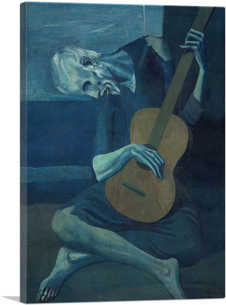 Artcanvas The Old Guitarist 1903 Canvas Art Print Stretched Framed Painting Picture Poster Giclee Wall Decor By Pablo Picasso -