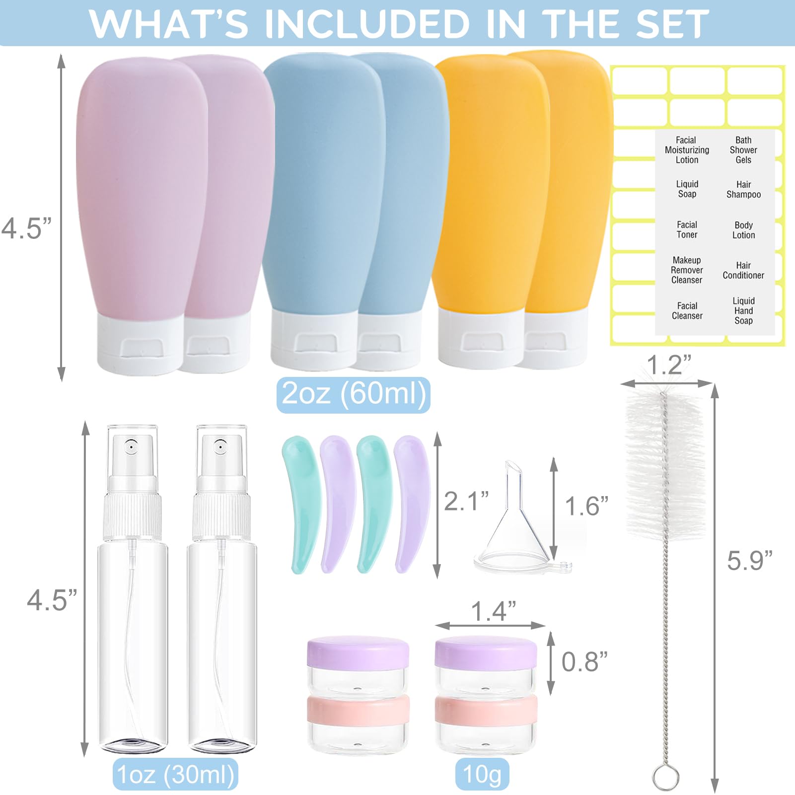 20 Pack Travel Bottles Set For Toiletries Tsa Approved, Leak Proof Travel Size Containers Kit Portable Refillable Travel Accesso