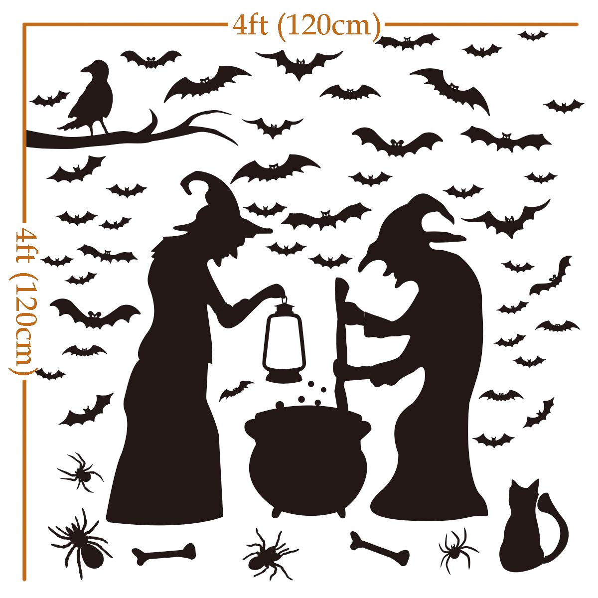 Ivenf Halloween Party Supplies Decorations Wall Decal Window Decor 2 Witches With Bats Spider Mouse & Crow