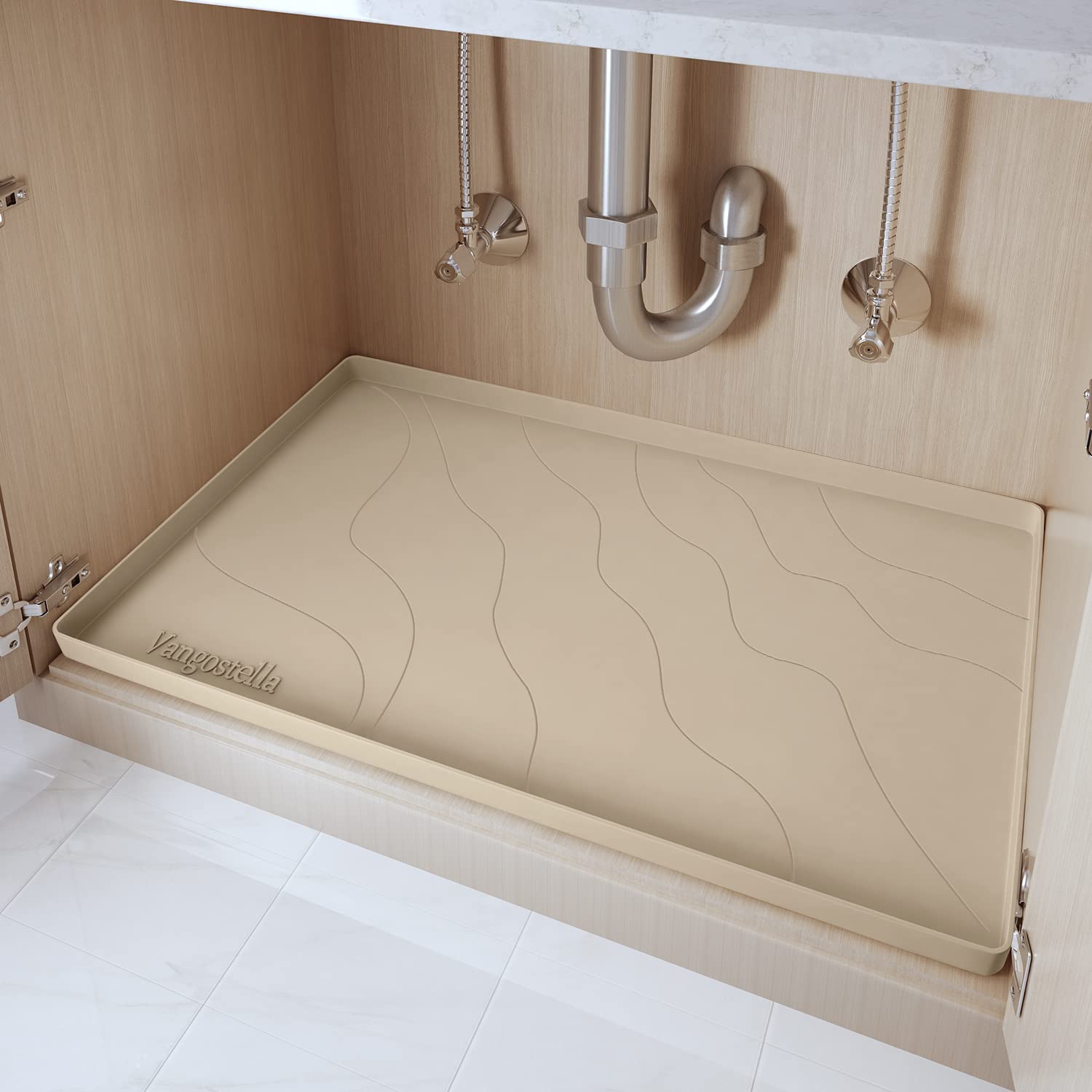 Vangostella Heavy Duty Silicone Under Sink Mats For Kitchen Waterproof 34 '' X 22 '', Extra Thick Under Sink Rubber Mat Drip Tra