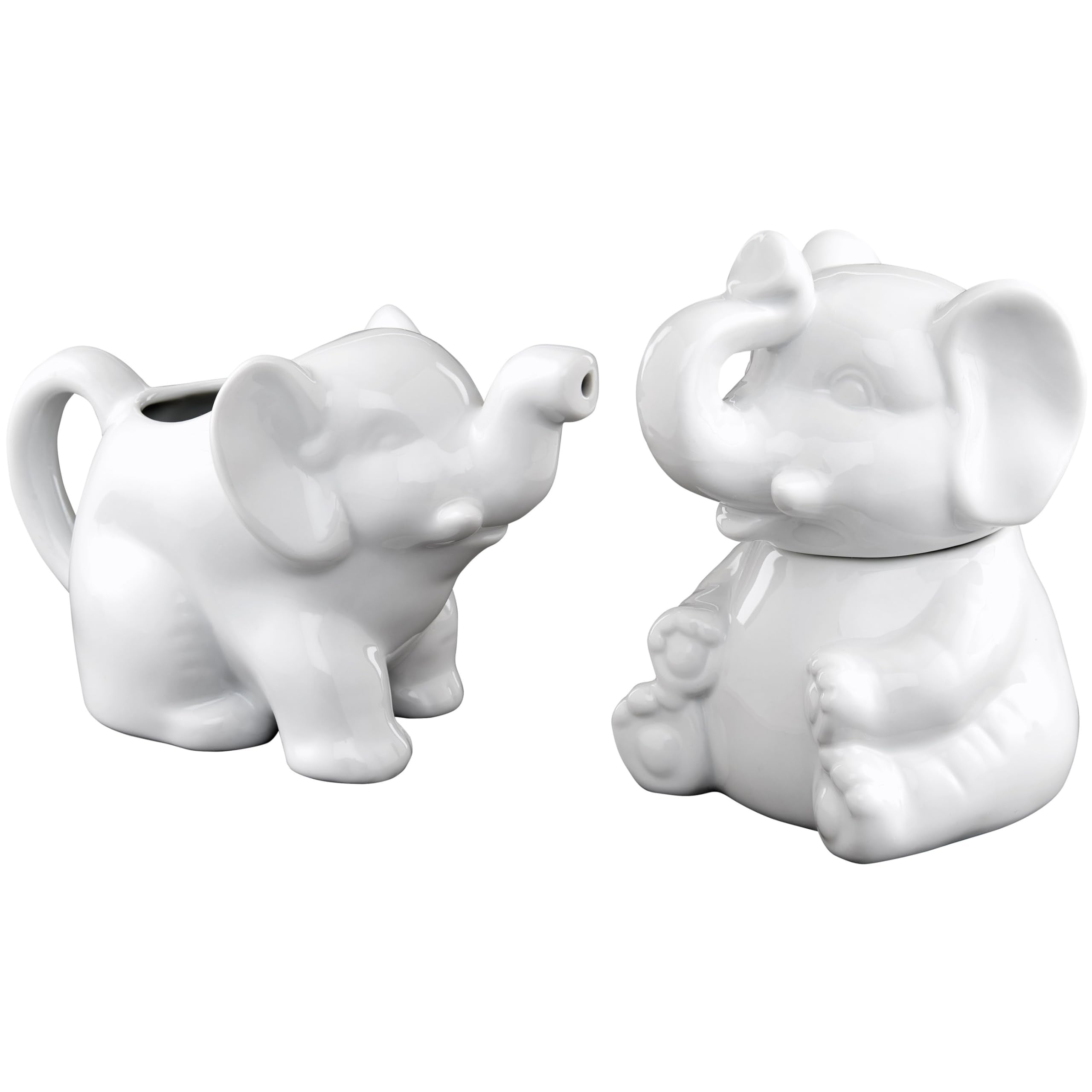 HIC Kitchen Elephant Sugar Bowl And Creamer With Handle, Fine Porcelain, For Serving Sugar, Milk, Cream, Syrup, And Sauces, 3-Pi
