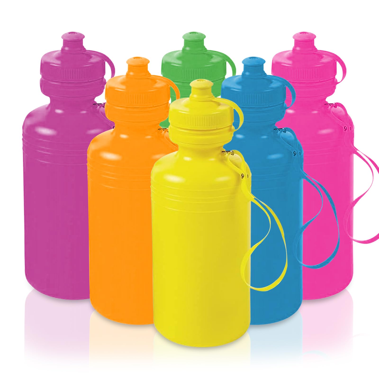 Fun Express Bulk Water Bottles, Neon Assorted Colors, 12 Bottles, Bpa Free Plastic, Lightweight, 18 Oz, Leak Proof Design