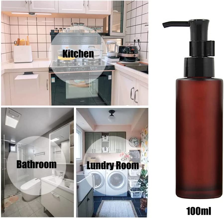 2Pcs 100Ml/3.4Oz Empty Refillable Amber Frosted Glass Lotion Pump Press Bottles Soap Dispensers Containers Jars With Black Pumps