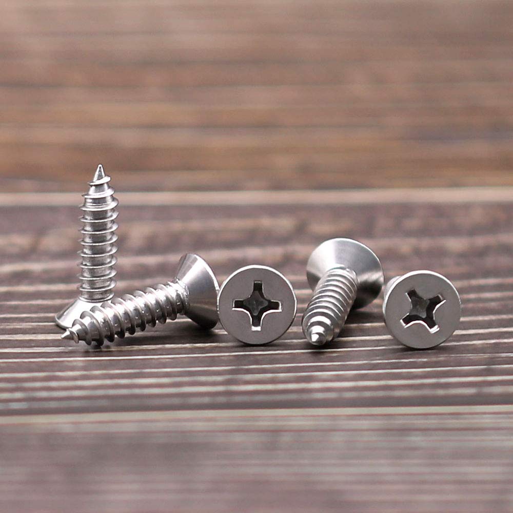 8 X 34 Flat Head Sheet Metal Screws Phillips Drive Wood Screws, 304 Stainless Steel 18-8, Self Tapping, Pack Of 100