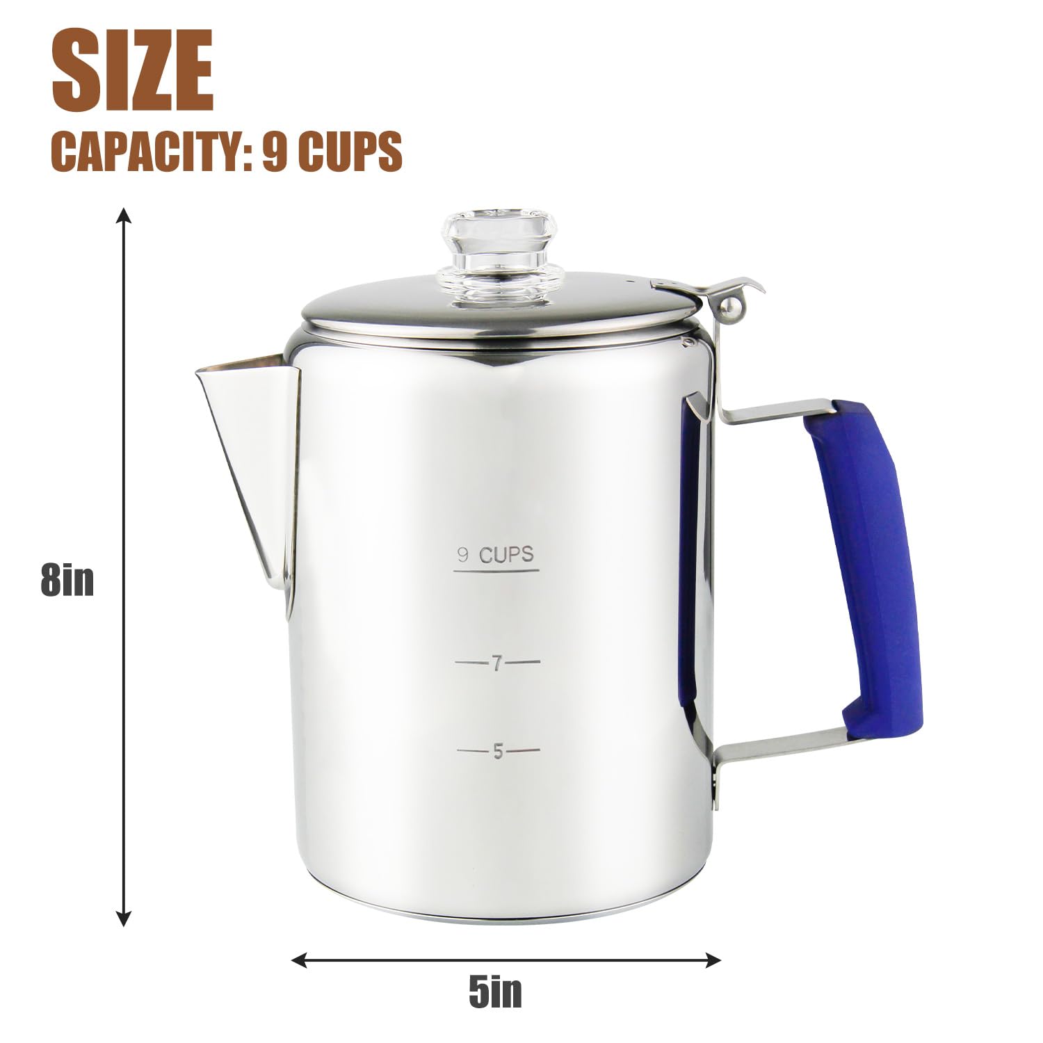 Apoxcon Multi Use Coffee Percolator With Heat Resistant Borosilicate Glass Knob & Blue Antiflaming Silica Handle Stainless Steel