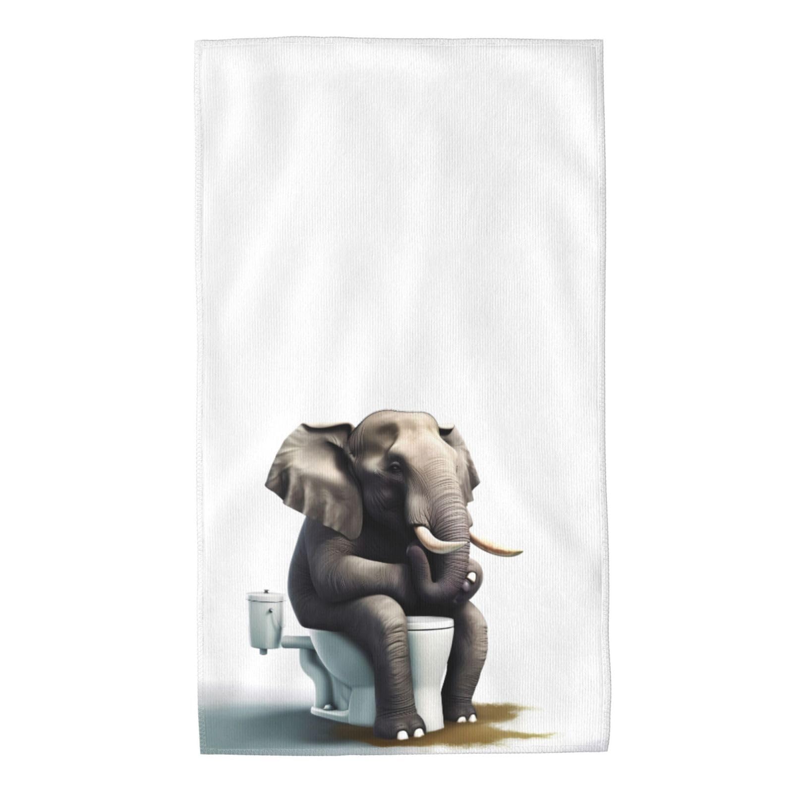 Mount Hour Elephant Sitting On The Toilet Hand Towels Funny Animals Face Towel Guest Towel Portable Kitchen Tea Dish Towels Wash