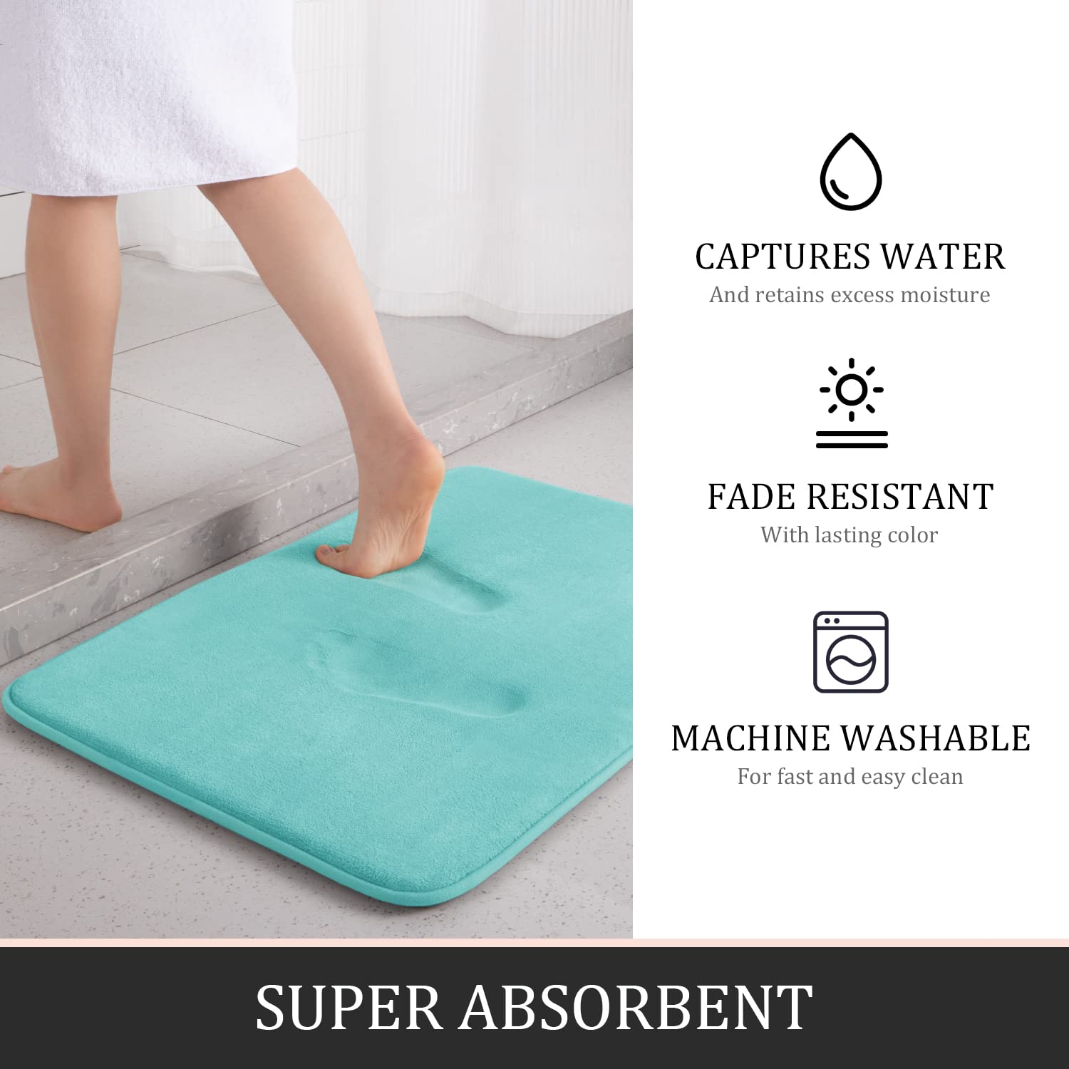 YIHOUSE Bathroom Rug Sets 3 Piece  Extra Thick Memory Foam Bath Mat  Non Slip Super Absorbent Soft Bathroom Mats  Machine Washable Bathroom Floor Mats Sets for Sink Tub  Shower and Toilet Teal