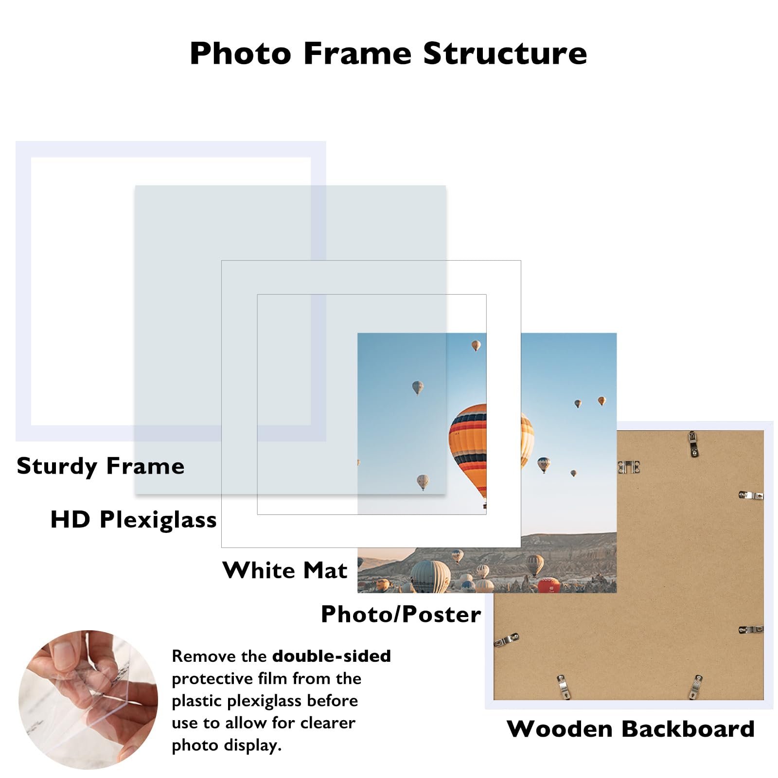 JCJMY 18x18 Picture Frame White with 14x14 Mat, Display Photo 14x14 with Mat or 18 x 18 Without Mat, Wall Hanging Large 18x18 Po