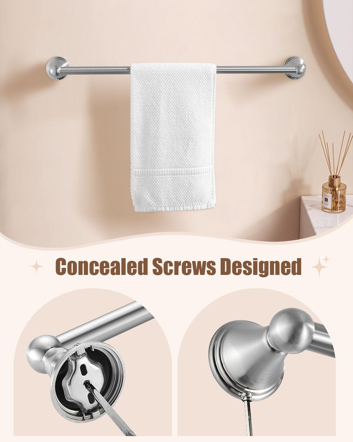 Sagetta Nickel Bathroom Hardware Set, 5-Piece Bath Accessories Set Wall Mount Includes 20 In Towel Bar, 15.35 In Towel Bar, Towe
