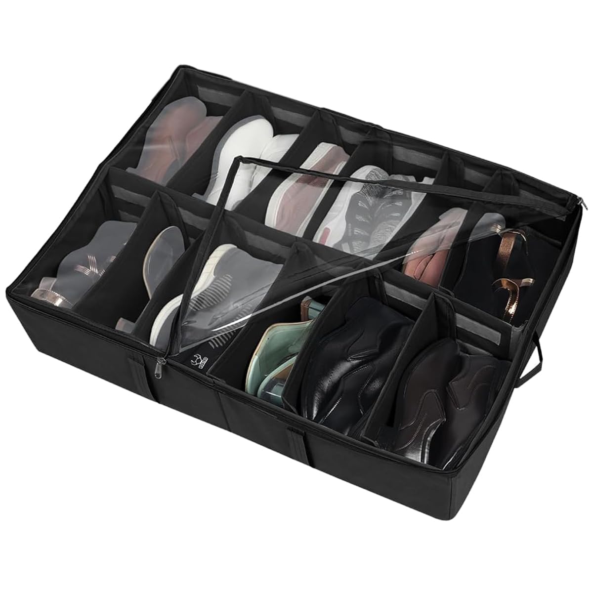 Shibui Under Bed Shoe Organizer With ZipperDustproof & SpaceSaving Storage For Sneakers, Heels & Boots, Adjustable Compartment