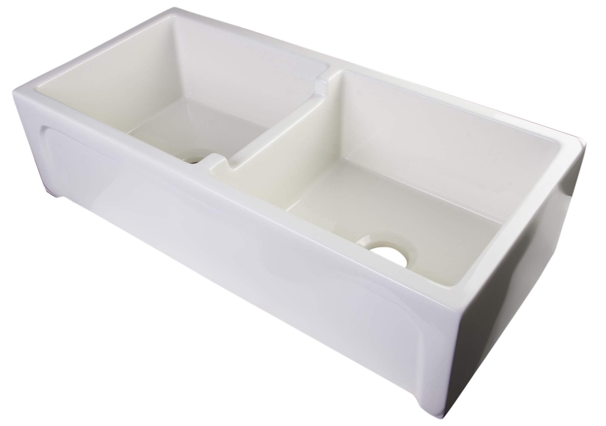 Alfi Brand Ab3918Arch-B Arched Apron Thick Wall Fireclay Double Bowl Farm Sink, 39'', Biscuit