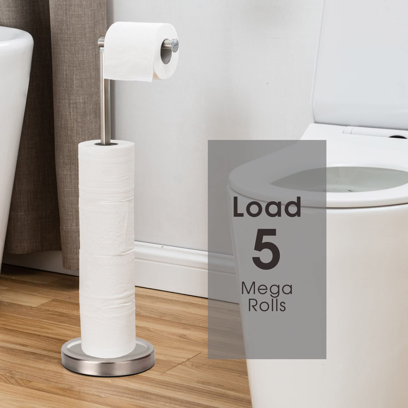 Songtec Toilet Paper Holder Stand, Sturdy Floor Standing Tissue Roll Holder For 5 Toilet Paper Rolls, Rust-Proof & Heavy Stainle