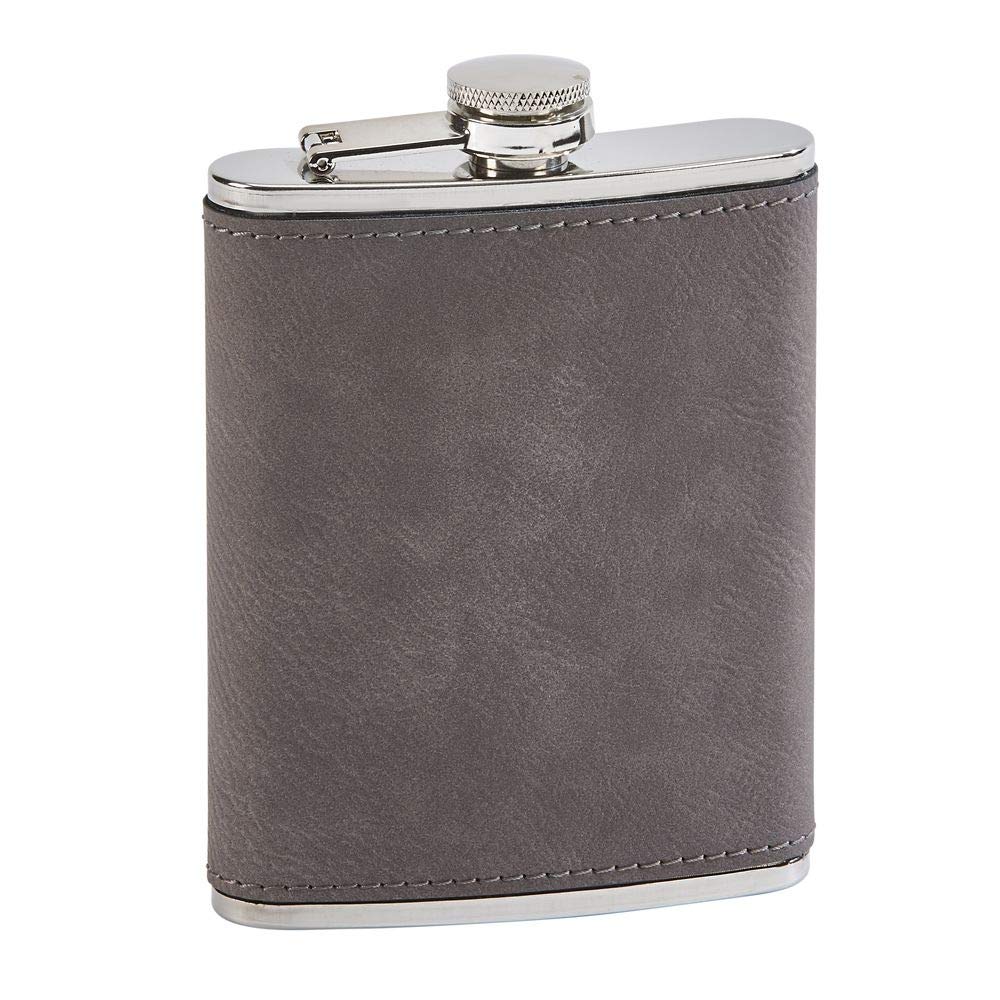 Creative Gifts International Gray Leatherette Flask, Stainless Steel, 8Oz Capacity, Attached Screw Top Closure, Gift Box Include