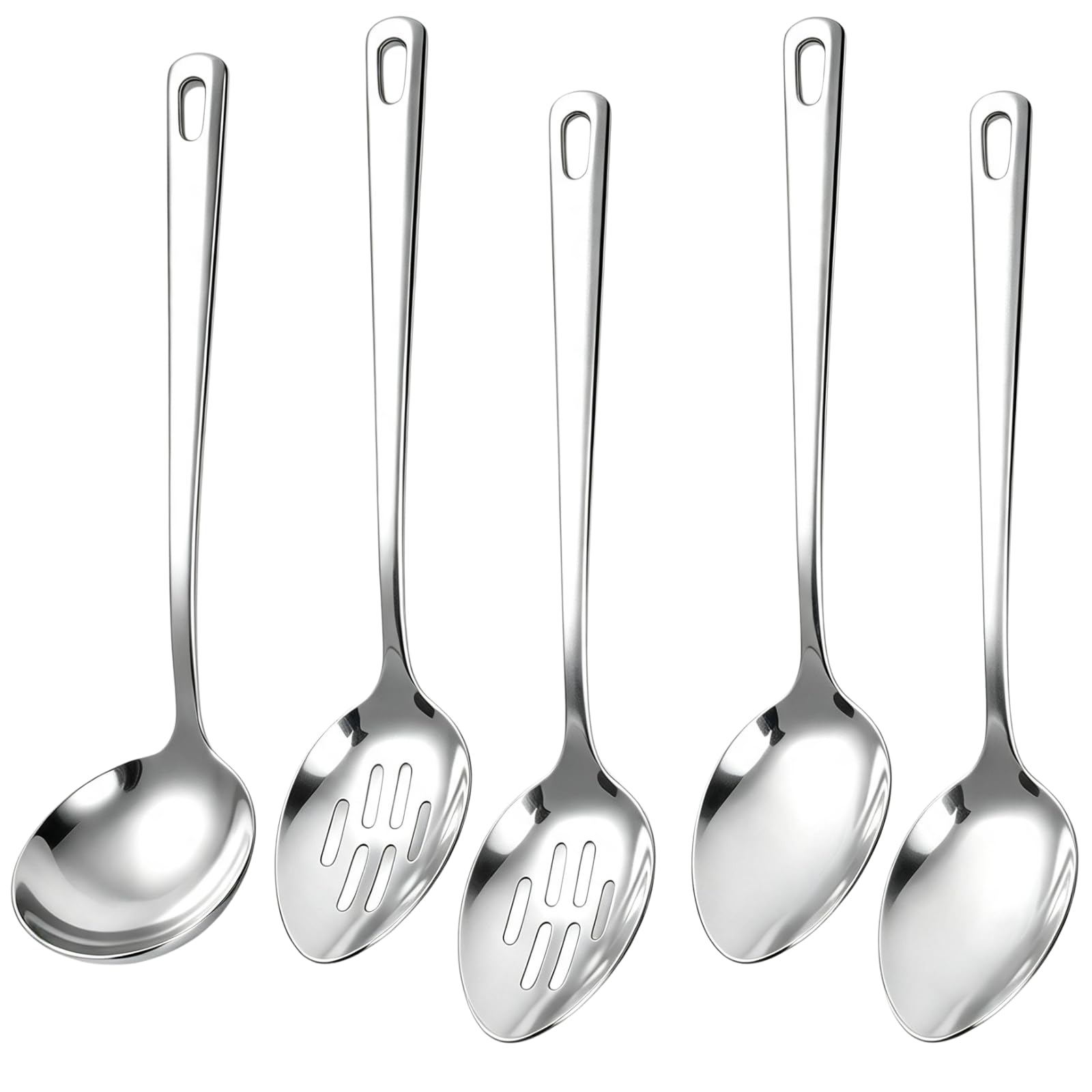 KELXILOA 5 Pcs Serving Spoon Set, Large Slotted Spoon Metal Soup Ladle