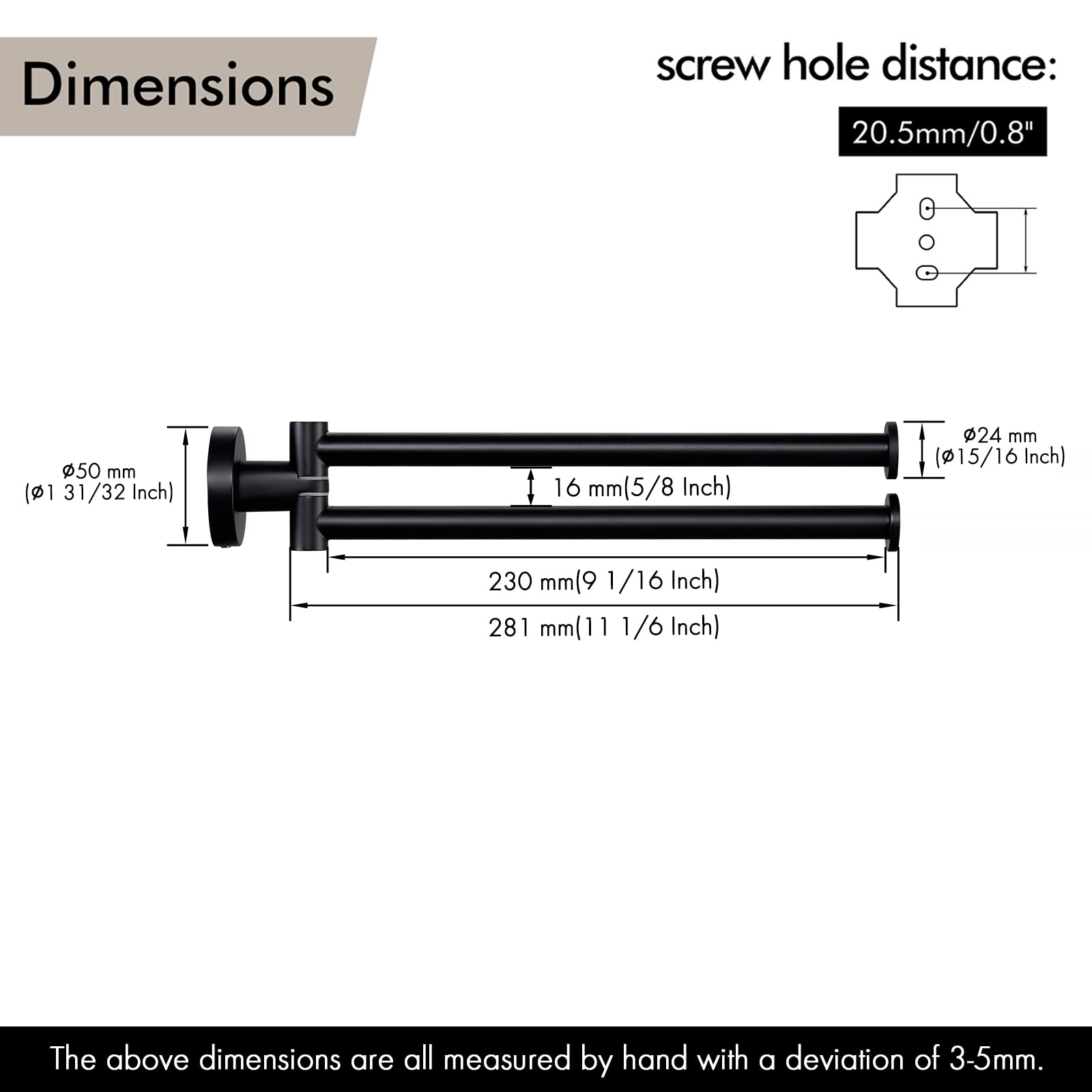 KES Black Swivel Towel Bar for Bathroom 9-Inch Swing Out Double Towel Bar 2-Arm Kitchen Wall Mounted SUS 304 Stainless Steel Matte Black  A2106S23-BK