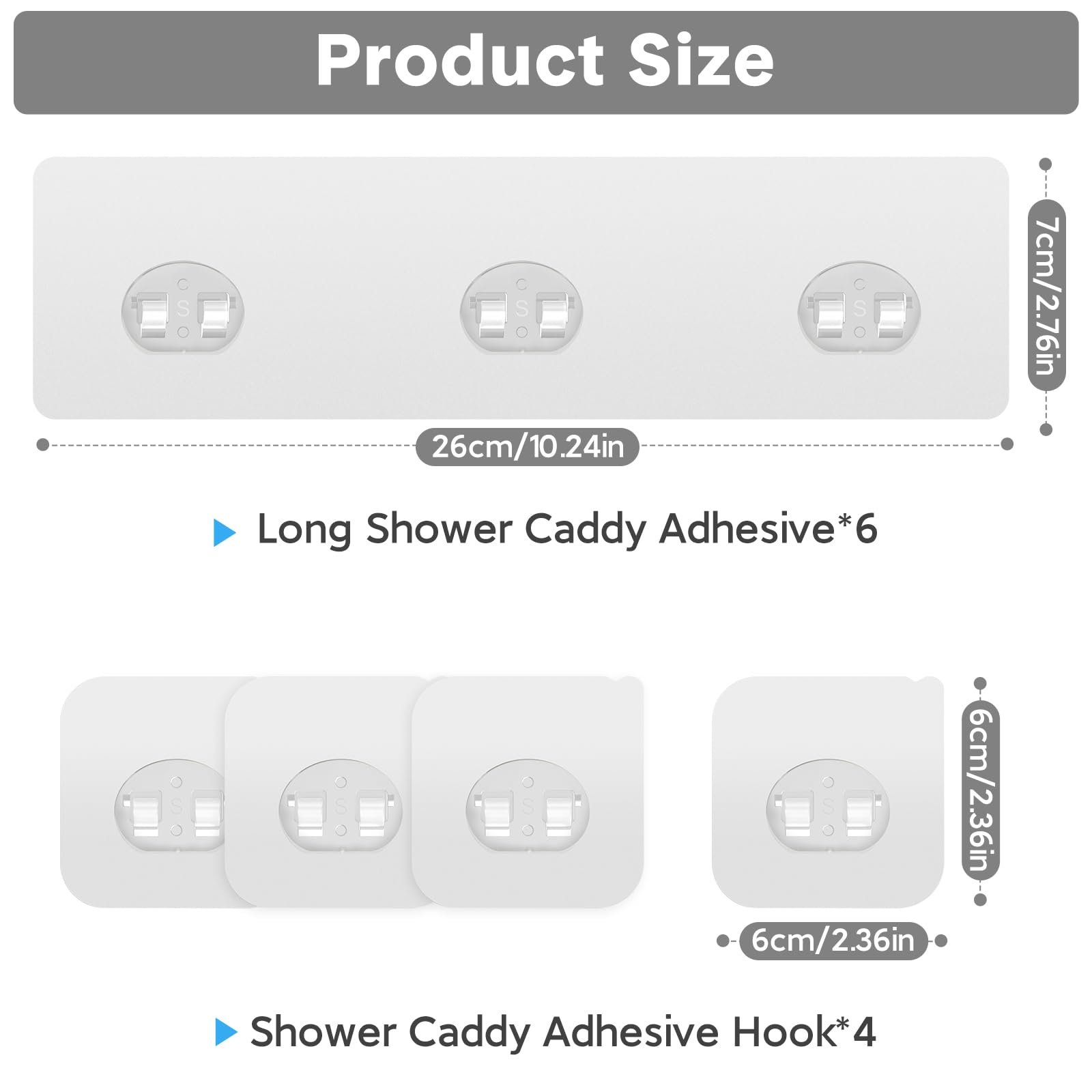Lsnisni Shower Caddy Adhesive Hooks, 10 Pack, Waterproof Plastic, Transparent, No Drilling, Model YSGG-10Pack-6B4S