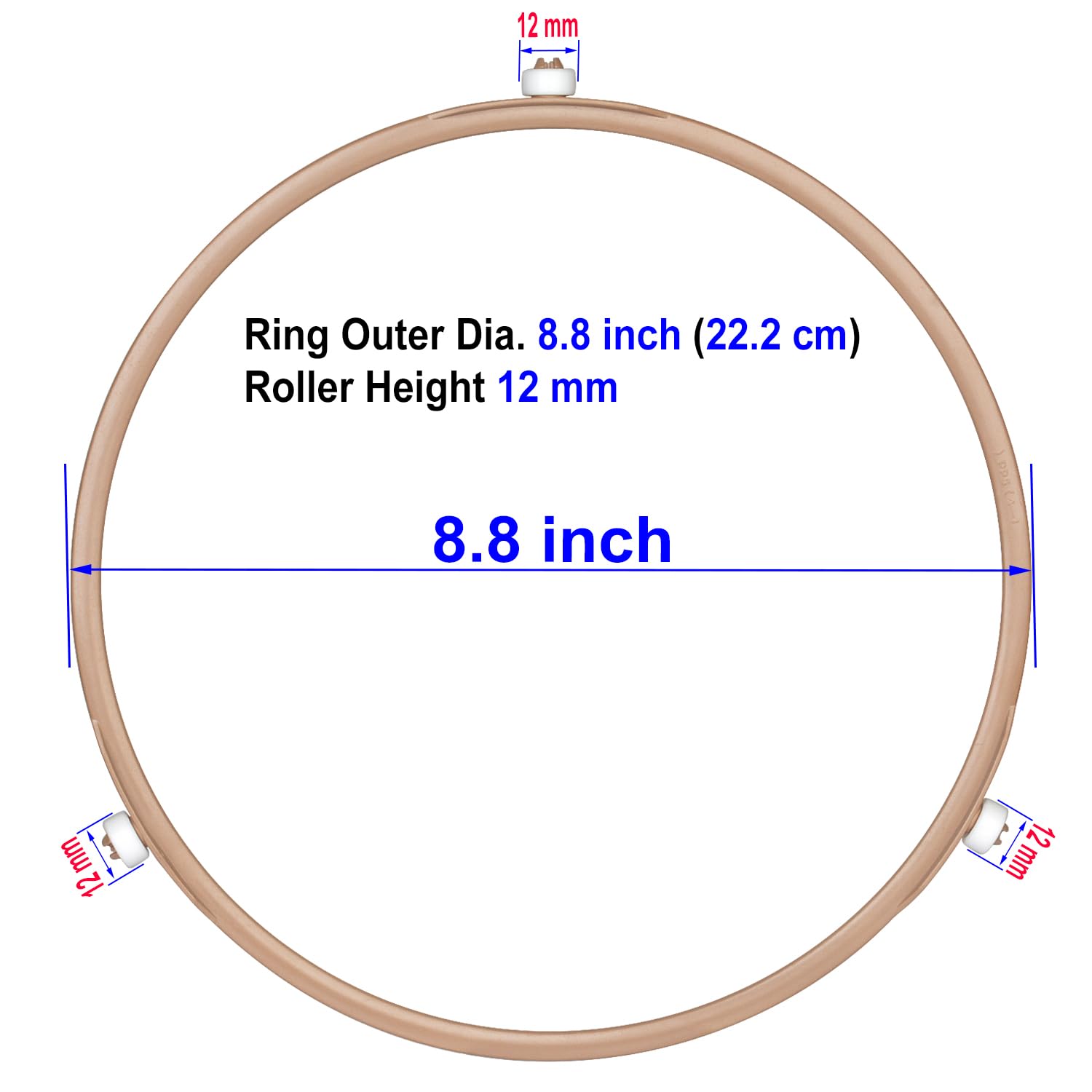 Jolaxy 8.8'' Microwave Turntable Ring with 12 mm Rollers  Microwave Oven Tray Support  Glass Plate Rotating Roller Ring  Ring Outer Diameter 8.8 inches (22.2 cm)  Roller Height 12 mm