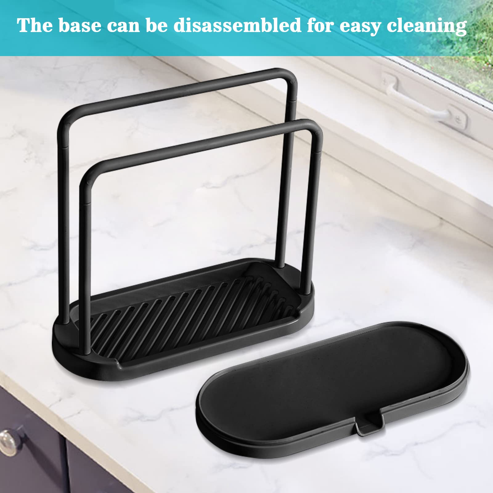 Muuboox Kitchen Sink Rack Tray Organizer Stand For Sponge, Dish Cloth, Rag, Brush, Scrubber Storage And Organization (Black)