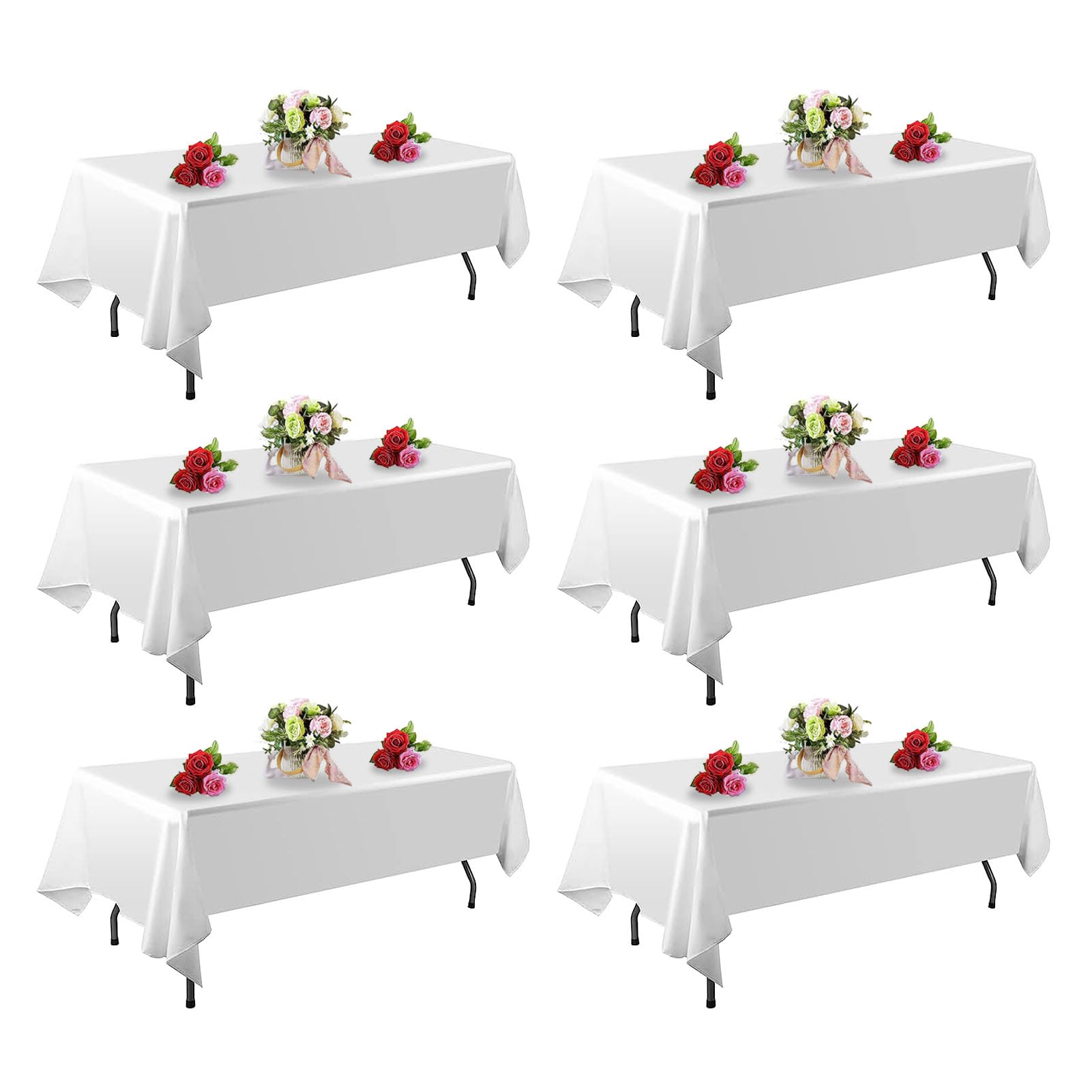 Findyou 6 Pack White Table Cloth Rectangle Table 60 X 102 Inch Tablecloths For 6 Foot Rectangle Tables. Stain And Winkle Resista