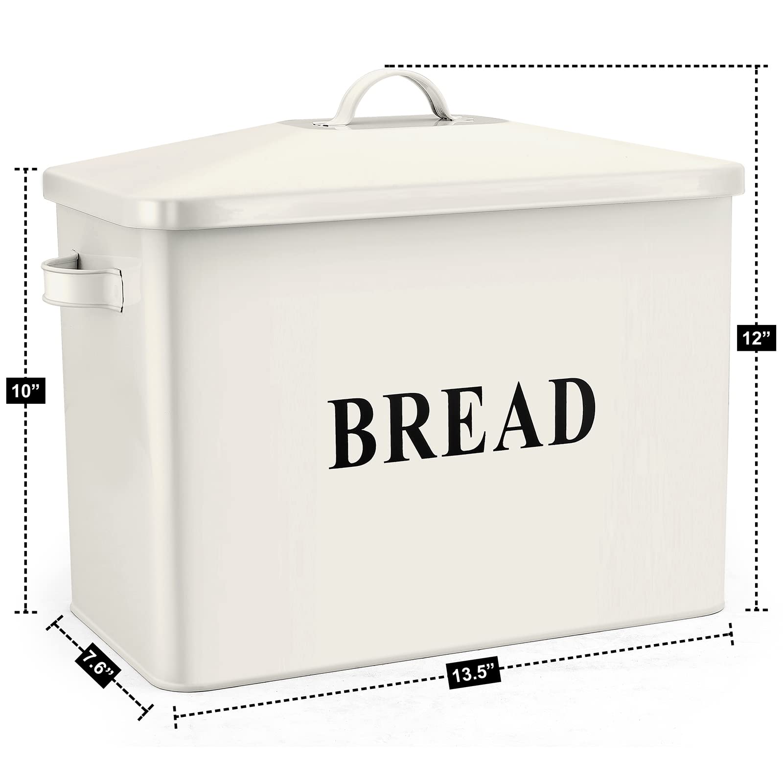 E-far Cream Bread Box for Kitchen Countertop  Metal Bread Bin Holder for Modern Farmhouse Decor  Extra Large & High Capacity Storage Container - 13'' x 9.8'' x 7.3'' - Holds 2+ Loaves  Vintage Style