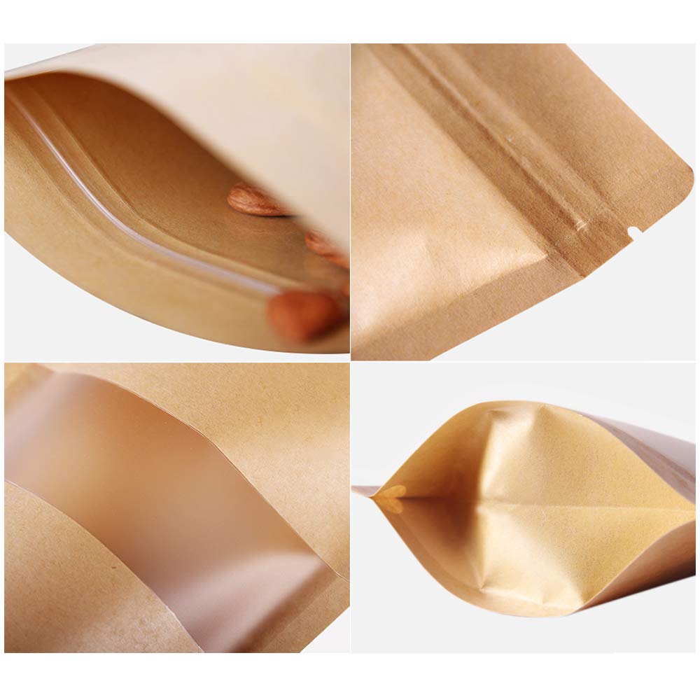 Kingrol 300 Pack 3.5 X 5.5 Inch Mini Kraft Paper Bags With Resealable Lock Seal Zipper &Transparent Window, Stand Up Food Bags