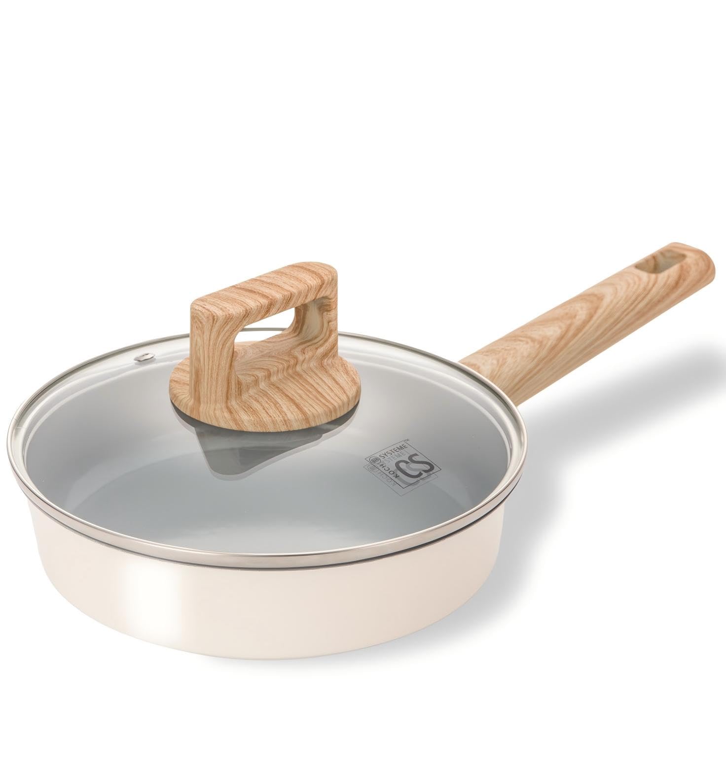 KOCH SYSTEME CS 8 Inch Non Stick Frying Pan, Non Toxic Ceramic Frying Pan with Glass Lid, Nonstick Egg Pan Omelet Pans, Inductio
