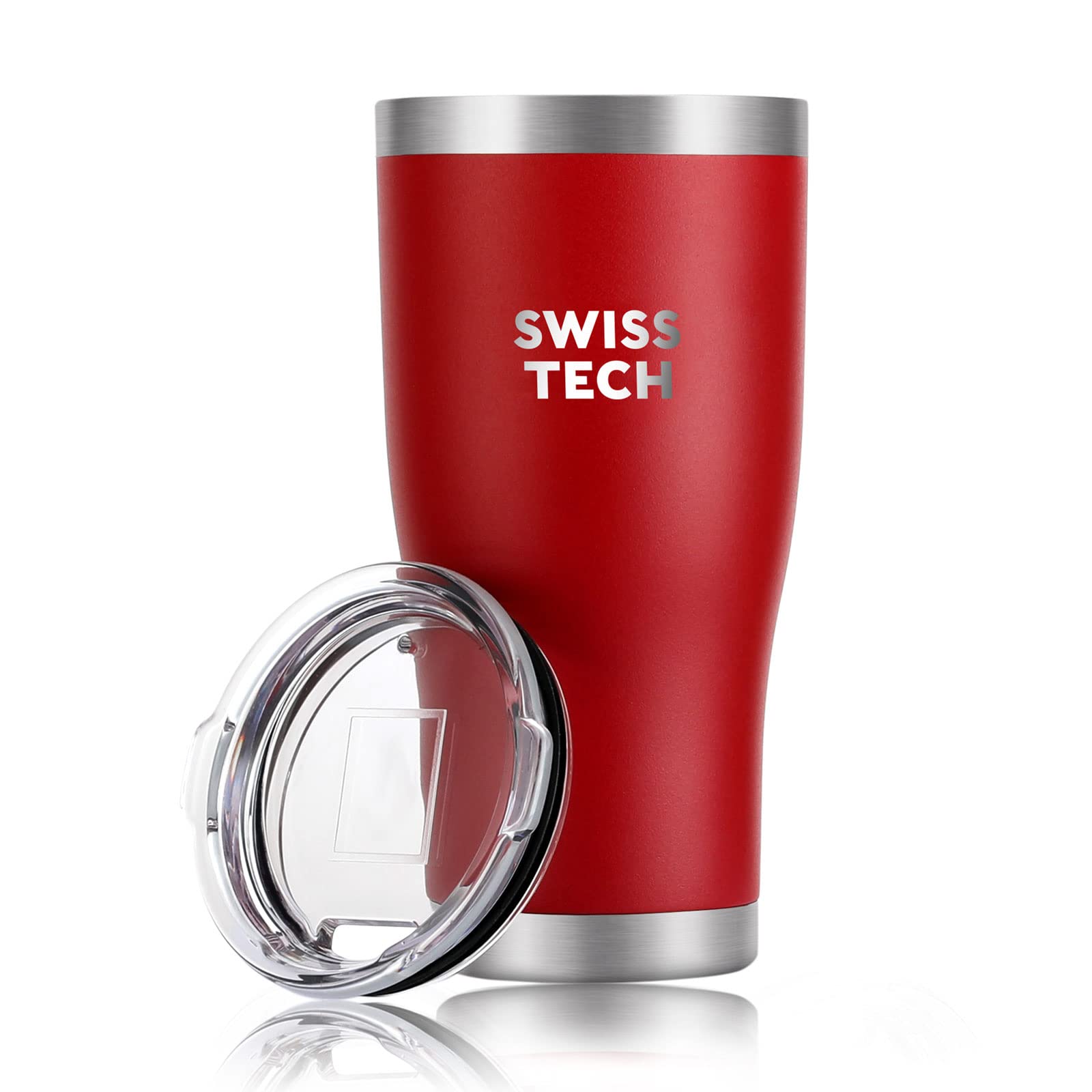 Swiss+Tech 20 oz Stainless Steel Tumbler, Double Wall Vacuum Insulated, BPA Free, Red
