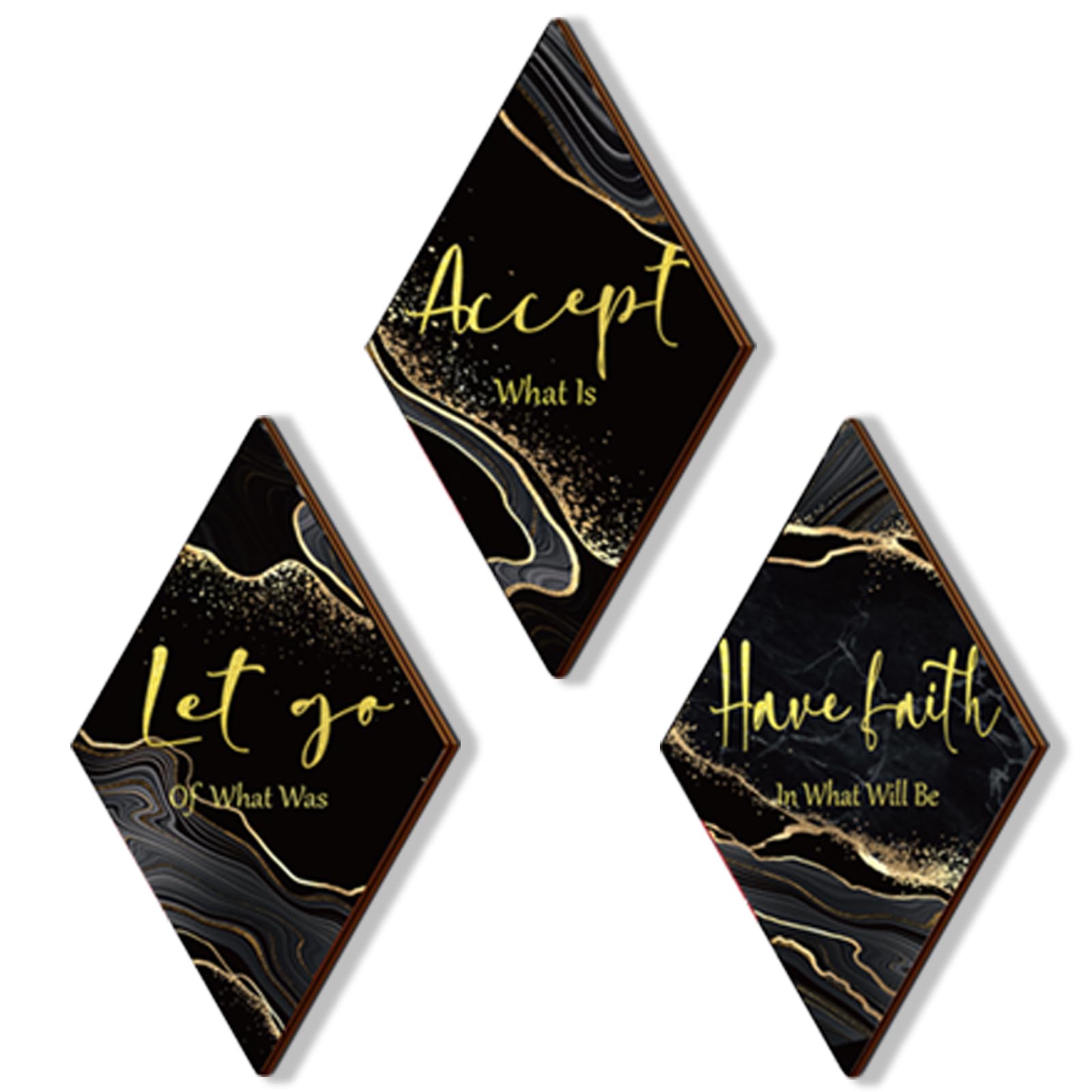 3 Pcs Black And Gold Bathroom Decor Gold Wall Decor with Accept Let Go Have Faith Quote Rustic Vintage Farmhouse Wooden Hanging 