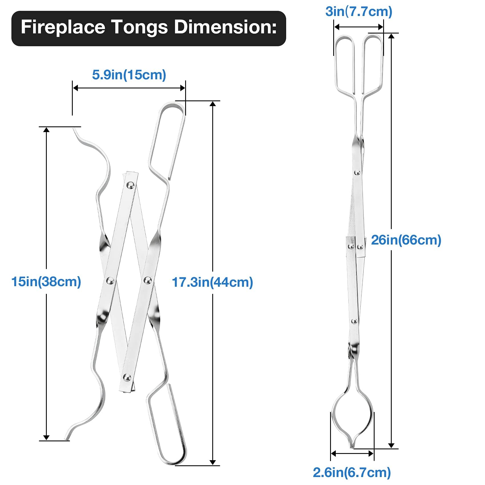 Stanbroil Stainless Steel Firewood Tongs, 26'' Outdoor Campfire Fireplace Tongs, Log Grabber